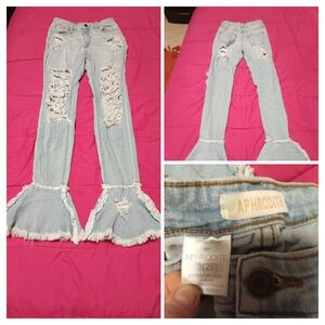 Aphrodite Light Blue Flare Jeans with Frayed Details